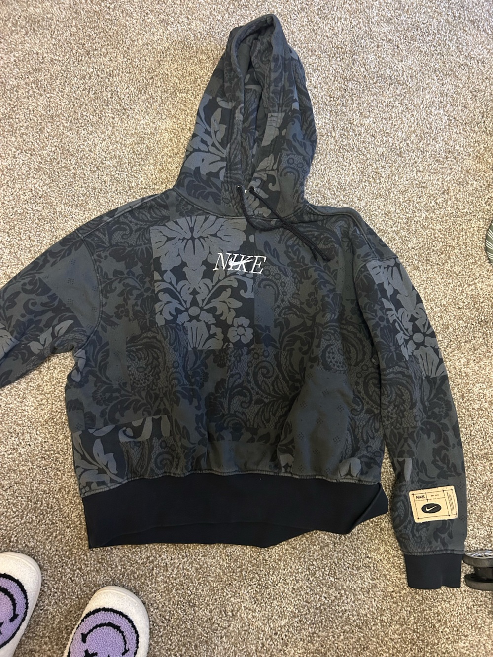 Nike Women's Black Floral Teddy Hoodie
